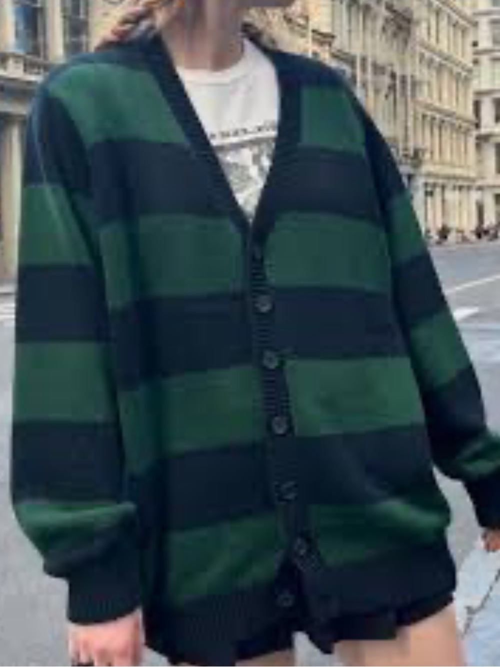 Brandy Melville Dark Green and navy Striped Cardigan